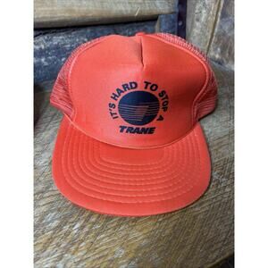 Vintage 90s TRANE HVAC Men's Snapback Trucker Fiat Rope Bill Hat Gray Orange